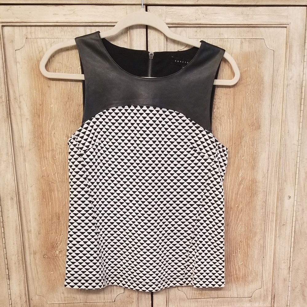 ANTHROPOLOGIE SANCTUARY Black and White Knit Faux Leather Top size Small